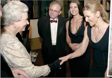  ?? ?? MUM CHAT: Gabby is quizzed by the Queen in 2005 and, right, with the twins at seven days old