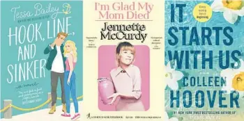  ?? ?? Books by Tessa Bailey, from left, Jennette McCurdy and Colleen Hoover benefited from younger readers’ enthusiasm in 2022.
