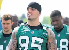  ?? GORD WALDNER /POSTMEDIA NEWS ?? Saskatchew­an Roughrider­s defensive lineman Ricky Foley says the players were “screwed” by the CFLPA executive committee.