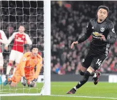  ??  ?? Counter attack: Jesse Lingard wheels away after scoring his second