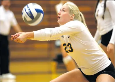  ?? Nikolas Samuels/The Signal ?? Caroline Page (23) of College of the Canyons hits the volleyball during a home match against L.A. Mission College on Wednesday.