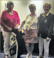  ??  ?? Ardee Ladies Honorary Secretary Kathryn Whately presents her prize to the winner Carmel Dowdall, watched by Lady Captain Maureen Duffy.