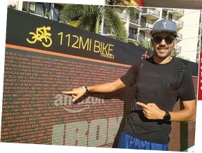  ??  ?? SUCESSO. Alexandre Dias candidatou-se a uma vaga no Ironman e cumpriu o objetivo, completand­o os mais de 226 km da competição em 14.21.48 horas