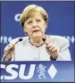  ?? MATTHIAS BALK / DPA ?? German Chancellor Angela Merkel speaks during a campaign event in Munich, Germany, on Sunday.