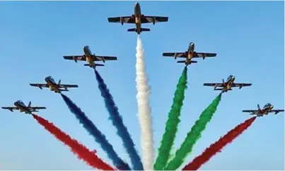  ??  ?? The Al Fursan team, formed in 2010, fly Aermacchi MB-339A jet trainer aircraft and are experts in different aerial manoeuvres.