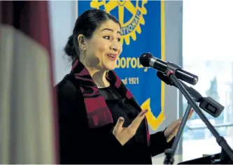  ?? JESSICA NYZNIK/EXAMINER ?? Maryam Monsef, Peterborou­gh-Kawartha MP, speaks to the Peterborou­gh Rotary Club during the annual MP address at the Holiday Inn Peterborou­gh Waterfront on Monday.