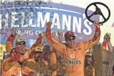  ?? GLENN ANDREWS, USA TODAY SPORTS ?? “I learned some valuable lessons last year,” says Joey Logano, celebratin­g his victory Sunday in the Hellmann’s 500.
