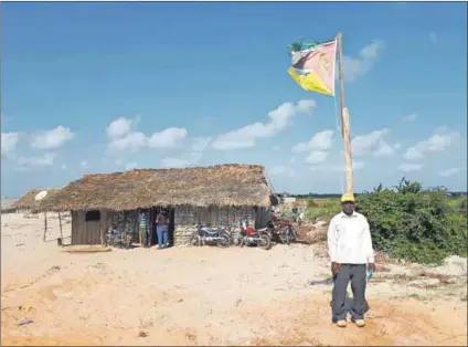  ??  ?? Displaced: Nassire Omar (above) had to rebuild his shop after flooding forced villagers to move. He and the other residents of Nagonha also blame the damage to freshwater sources and loss of natural resources on Haiyu’s mining activities (left). Photos: Amnesty Internatio­nal