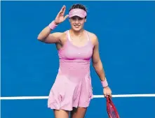  ??  ?? Canada’s Eugenie Bouchard celebrates after beating France’s Caroline Garcia at the ASB Classic in Auckland on Wednesday.