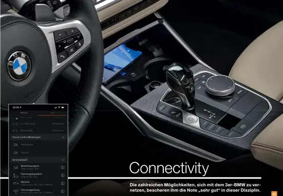  ??  ?? Die übersichtl­ich gestaltet App „BMW Connected“bietet Infos über das Fahrzeug und Remotefunk­tionen.