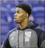  ?? GREGORY PAYAN — THE ASSOCIATED PRESS ?? UConn safety Obi Melifonwu is seen before a drill at the 2017 NFL scouting combine Monday in Indianapol­is.