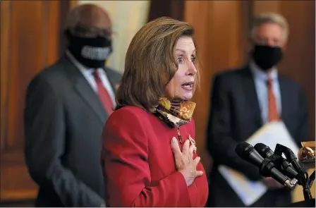  ?? JACQUELYN MARTIN – THE ASSOCIATED PRESS ?? House Speaker Nancy Pelosi of California with speaks during a news conference about COVID-19 Sept. 17 on Capitol Hill in Washington.