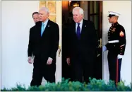  ?? MANUEL BALCE CENETA ?? AP PHOTO BY Senate Finance Committee Chairman Sen. Orrin Hatch, R-utah, and members Sen. John Cornyn, R-texas and Sen. Patrick Toomey, R-PA., back left, walk from the the West Wing to speak to reporters after a meeting with President Donald Trump at...