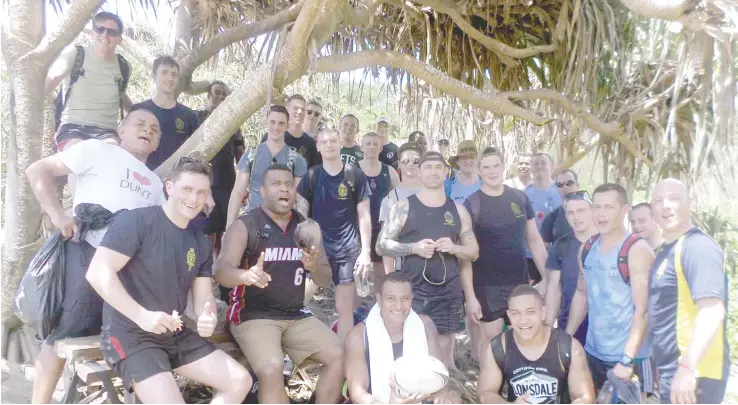  ?? Photo: Captain Charles Lee ?? Members of the First Battalion, The Princess of Wales’s Royal Regiment (1PWRR) Rugby Club based in Germany at the Sand Dunes in Sigatoka yesterday after their training
session. The team is on a tour here. Report on page 38.