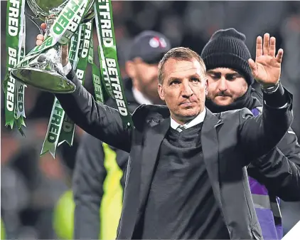  ??  ?? n Brendan Rodgers has already delivered League Cup success and has his eyes on the Treble.