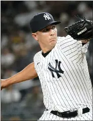  ?? MARY ALTAFFER,FILE — THE ASSOCIATED PRESS ?? New York Yankees pitcher Chad Green delivers against the Seattle Mariners during the sixth inning of a baseball game Thursday, Aug. 5, 2021, in New York. Free agent reliever Chad Green and the Toronto Blue Jays agreed to an $8.5million, two-year contract on Tuesday, Jan. 31, 2023that includes options for 2025and 2026).