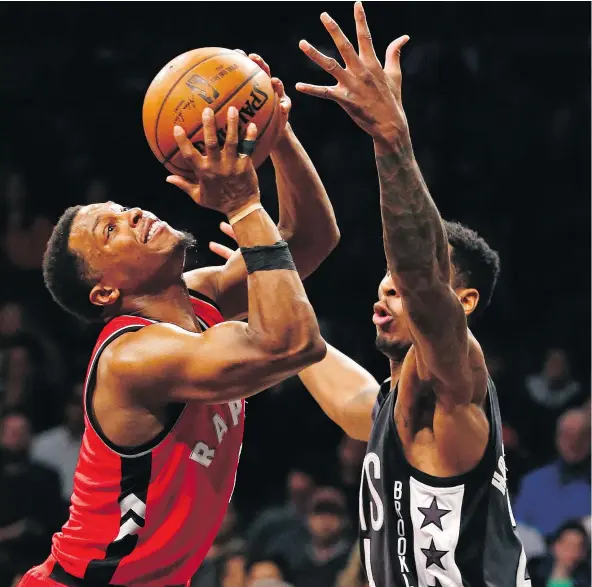  ?? — THE ASSOCIATED PRESS ?? Toronto Raptors guard Kyle Lowry picked up his ninth career triple-double in Sunday’s win over Brooklyn.