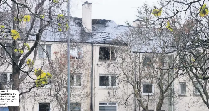  ??  ?? Scene of devastatio­n The roof was damaged and windows were blown out in the explosion