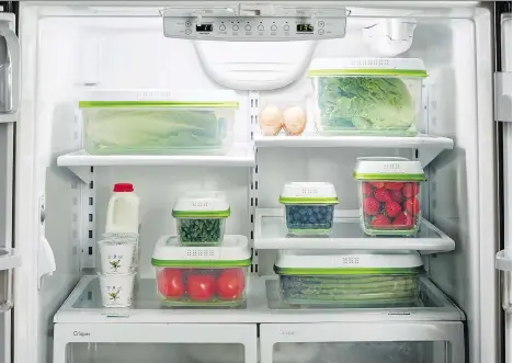  ?? RUBBERMAID ?? Conserve space in your refrigerat­or. A tip to keep it looking clean and have produce stay fresh longer is to store perishable­s in stackable food storage containers, and use the “first-in, first-out” system.