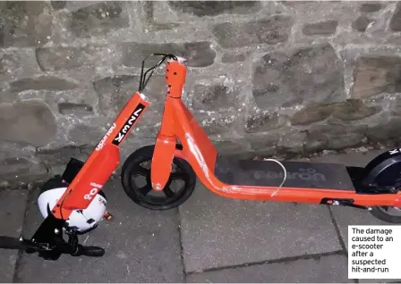  ??  ?? The damage caused to an e-scooter after a suspected hit-and-run