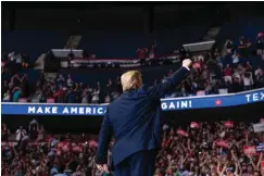  ?? Associated Press ?? ■ President Donald Trump arrives on stage Saturday to speak during a campaign rally at the BOK Center in Tulsa, Okla.