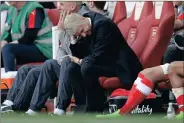  ??  ?? BLEAK: Arsenal manager Arsene Wenger looks dejected during the English Premier League match against Everton at The Emirates stadium in London yesterday. Picture: AP