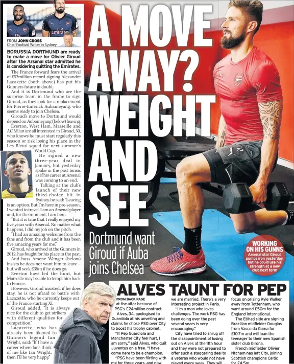  ??  ?? WORKING ON HIS GUNNS Arsenal star Giroud pumps iron yesterday, but he could use his strength at a new club next term