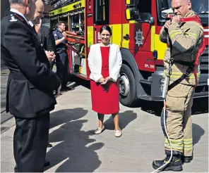  ?? ?? Priti Patel visited Old Kent Road fire station, in south London, yesterday ahead of her visit to Geneva today