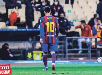  ?? AP ?? Tras golpear en el rostro a un jugador del Athletic en la final de la Supercopa, Lionel Messi recibió su primera cartulina roja en 753 partidos con el Barcelona.