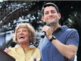  ?? Joe Burbank / Orlando Sentinel / MCT ?? Candidate Paul Ryan rallies with his mother, Betty Ryan Douglas, in Florida.