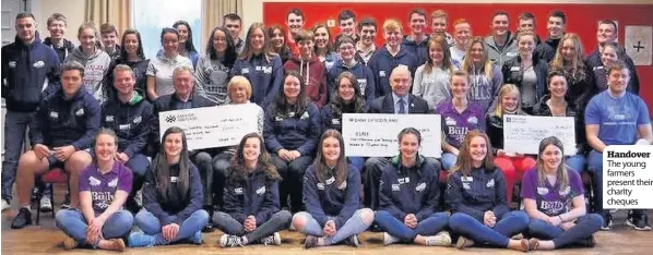  ??  ?? Handover The young farmers present their charity cheques