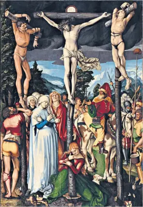  ??  ?? Art form: Christ’s crucifixio­n (as depicted in Hans Baldung’s 1512 painting, above) was splendidly retold by JS Bach, right