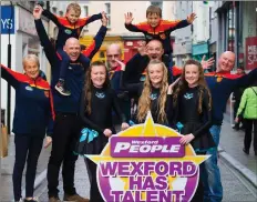  ??  ?? On course for the 2019 Wexford Has Talent competitio­n: the organising committee of Marion Roice, Kevin Carty, Frank Clancy, Kilian Duignan and Enda Whelan, with (shoulder high) Eoin and Jack Whelan, Ella Grant, Katie O’Connor and Anna Jeffares from the Sullivan Academy of Irish dance.