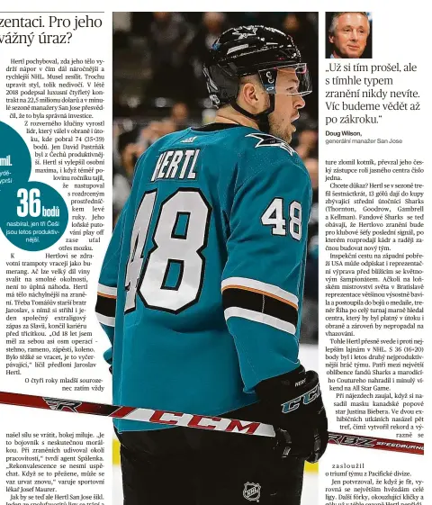  ??  ?? Ztráta lídra San Jose je jediný klub, za který Hertl v NHL hrál. Sharks se v aktuálním ročníku souží a 48 mu dávala naději. Foto: ČTK