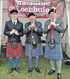  ?? 16_T35_Argyllshir­e Gathering_20 ?? Three generation­s of Lochbuie – Cameron Maclaine, 16, with his grandfathe­r Lorne Maclaine, 26th chief, and father Angus.