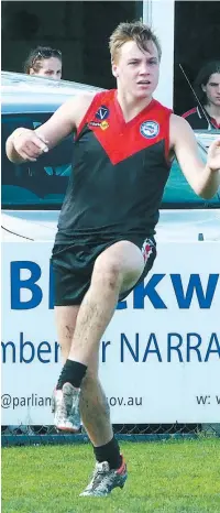  ??  ?? Junior player Will Cole had a big day in the red and black of Warragul on Saturday.
He turned out for the Under 18s and then the reserves against Leongatha and was named among the Gulls’ best players in both games.