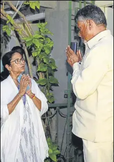  ?? HT PHOTO ?? West Bengal CM Mamata Banerjee with Andhra Pradesh CM Chandrabab­u Naidu in Kolkata, West Bengal, on Monday.