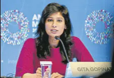  ?? BLOOMBERG FILE ?? IMF chief economist Gita Gopinath has indicated that India’s growth projection is likely to be sharply revised downward.