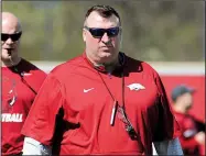  ?? NWA Democrat-Gazette/ANDY SHUPE ?? Arkansas Coach Bret Bielema opens preseason drills for his fifth season with the Razorbacks today. The Hogs open the season Thursday, Aug. 31, against Florida A&M in Little Rock.