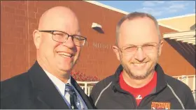  ?? MEDIANEWS GROUP FILE PHOTO ?? District Judge Maurice Saylor, left, with supporter Dann Eaton meeting voters on Election Day in 2019.