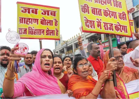  ??  ?? A file photo of upper caste protesters demanding reservatio­n in government jobs and educationa­l institutio­ns during a protest in September 2018.