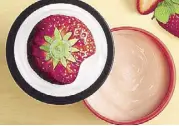  ??  ?? The Body Shop’s Strawberry Body Yogurt is ideal for balmy summer days when you don’t want a sticky finish.