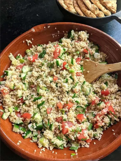  ?? Gretchen McKay/Post-Gazette ?? The Middle Eastern vegetable salad tabouli is made with bulgur, tomatoes, mint, onion and parsley.