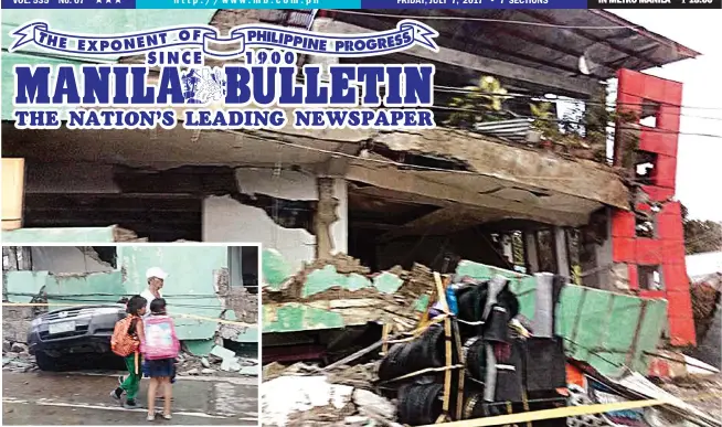  ??  ?? BUILDING COLLAPSES – A low-rise commercial building in Kananga, Leyte, collapses following a 6.5-magnitude earthquake that hit the province on Thursday. (Contribute­d photos by Kawaii Queni Reforzado)