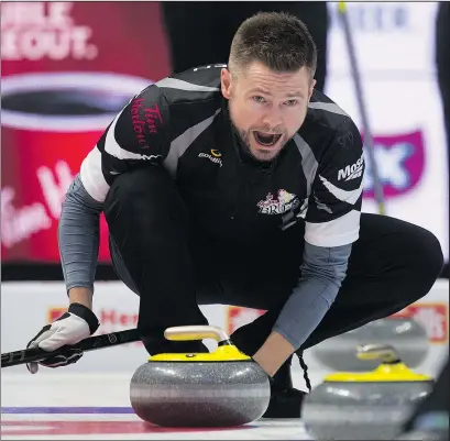  ??  ?? Team Wild Card’s Mike McEwen (above) and Nova Scotia’s Jamie Murphy are unbeaten after two days of play at the Tim Hortons Brier.