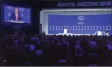  ?? LAURENT GILLIERON ?? U.S. President Donald Trump addresses a plenary session in the Congress Hall the last day of the annual meeting of the World Economic Forum, WEF, in Davos, Switzerlan­d, Friday.