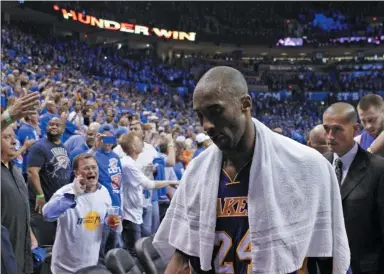  ?? ALONZO ADAMS – THE ASSOCIATED PRESS ?? Kobe Bryant walks off the court after Game 5of the 2012Wester­n Conference semifinals against the Thunder in Oklahoma City.
