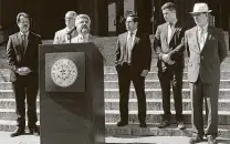  ?? Staff file photo ?? Martin Phipps announces Bexar County’s suit against opioid manufactur­ers in May 2018 at the Bexar County Courthouse.