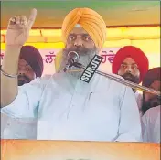  ?? HT PHOTO ?? Congress MLA from Khadoor Sahib Ramanjit Singh Sikki addressing a rally at Khadoor Sahib on Sunday.