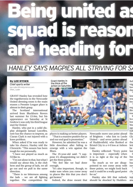  ??  ?? Grant Hanley in the thick of the action on Saturday